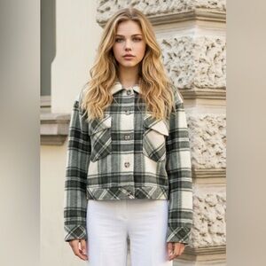 George Olive Green & Cream Plaid Jean Shacket